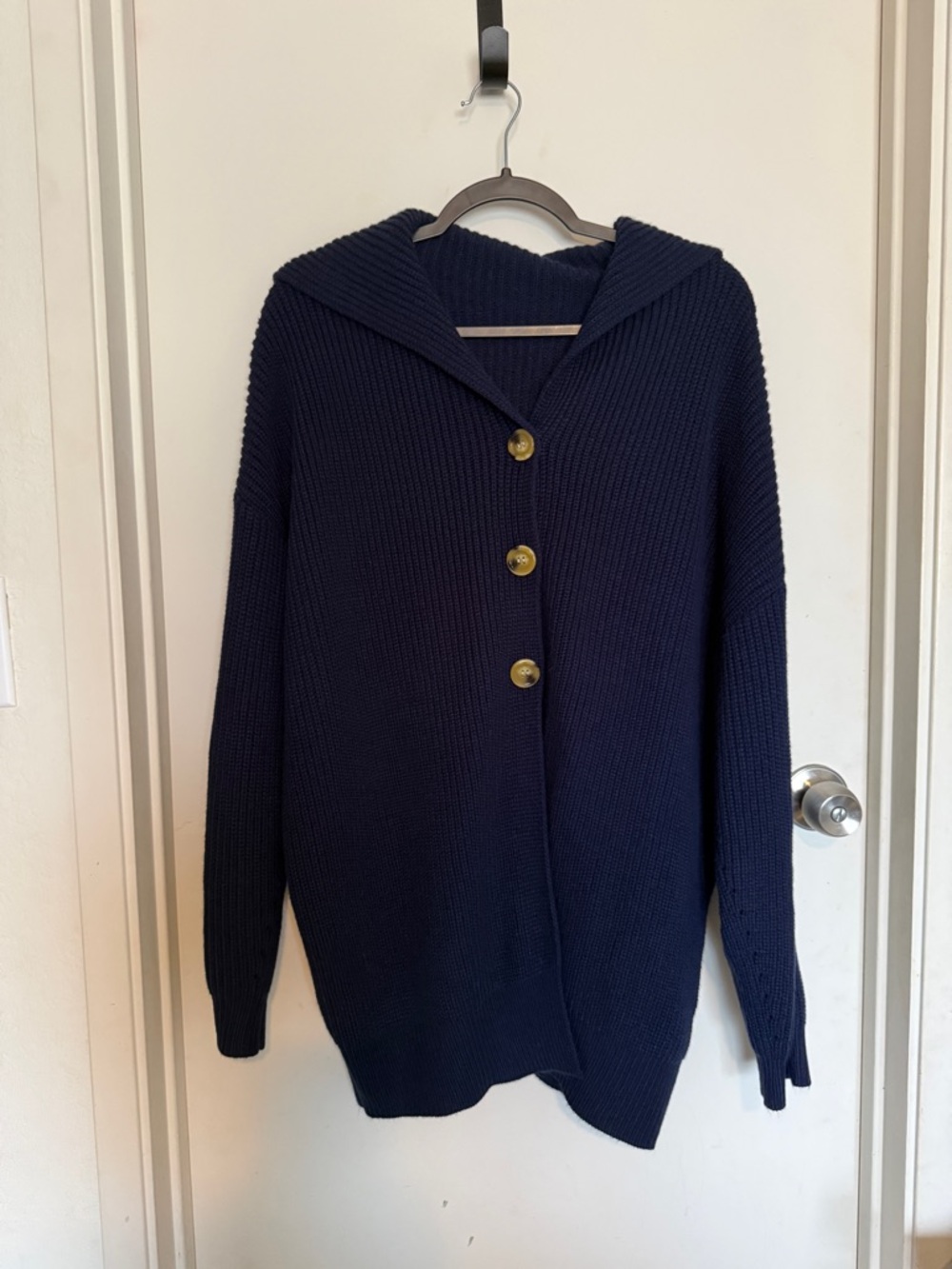 HALARA Navy Button-Front Cardigan with Gold Buttons Size Small oversized